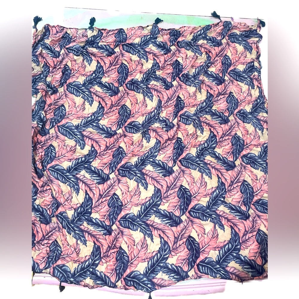 - Vintage Kenz Square Scarf Blue and Pink Coastal Beach Tropical Design